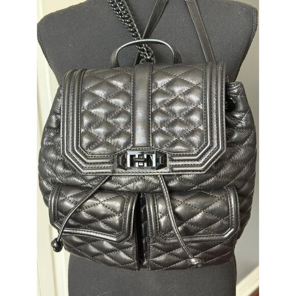 Rebecca Minkoff Love Quilted Backpack Black with adjustable chain/leather straps